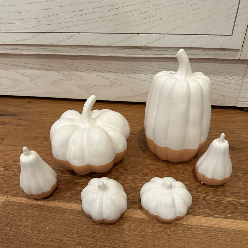 Set of 6 Ceramic Pumpkins (cream glaze finish down to a bare ceramic b…